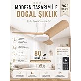 80 CM Akıllı Tavan Vantilat&ouml;r&uuml; LED Aydınlatmalı | Kumandalı & Telefon Kontroll&uuml;, 6 Hız, 3 Işık Rengi, Yaz/Kış Modu, Sessiz Mo
