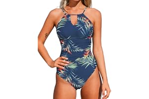 CUPSHE Maillot de Bain Une pièce pour Femme avec col Haut et contrôle du Ventre