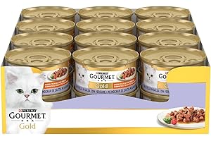 Gourmet Purina Gold Umido Gatto Dadini in Salsa con Vitello in Salsa con Verdure - 24 Lattine da 85 g Ciascuna (Confezione da 24 x 85 g)