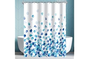 Lerores Duschvorhang 120x200cm Blaue Blütenblätter, Beschwerter Saum Antischimmel Textil, Wasserabweisend, Waschbar Polyester Badevorhänge mit Ösen und 8 Duschvorhangringe für Badezimmer, Badewanne