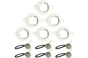 KingYH 6 Pack Round Recessed Spotlights Downlight Bezel Trim Ring Fitting GU10 Light Mounting Frame with GU10 Lamp Holder for Ceiling Spotlight MR16 and 50 mm Bulb Halogen Light Fitting White