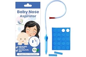 PLUSQMED Baby Nasal Aspirator, Baby Nose Mucus Sucker Starting from Newborn Infants Kids, Easy to Clean, BPA Free, with 24 Hygiene Filters