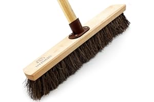 NEWMAN AND COLE 18” Stiff Broom Outdoor Heavy Duty with Wooden Handle Natural Bassine Hard Bristle Yard Brush Warehouse Floors Broom Strong Wooden Brush (PACK OF 1)