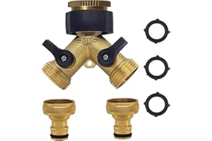 OHAYORI Robinet Double Machine a Laver, 2-Voies Y-Distributeur, Adaptateur Tuyau Arrosage en Laiton de 3/4"&1/2", Raccord en Y avec 2 Répartiteur de Tuyau pour Connexion de 2 Appareils