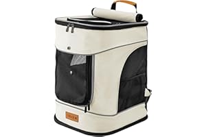 CADOCA® Haustierrucksack bis 20 kg verstellbare Gurte faltbar Kurzleine Haustier Tragetasche Hunderucksack Katzenrucksack Katze Hund Rucksack Beige