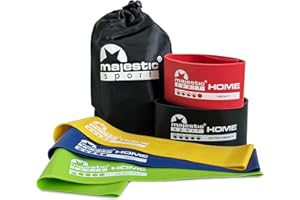 MAJESTIC SPORT Pink Power Fitness Bands Set, 100% Natural Latex, 5 wytrzymałości (Zestaw taśm oporowych, zestaw opasek fitness, Zestaw Teraband, taśmy gimnastyczne, zestaw taśm oporowych)