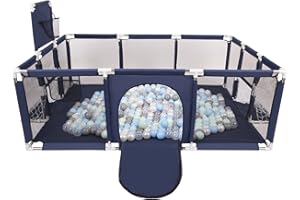 Selonis Parc Bébé Avec 100 Balles Plastiques Aire De Jeu Pliable Basket Football, Bleu Foncé:Perle/Gris/Transparent/Babyblue/Menthe