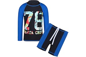 HUAANIUE Garçons Enfants Maillot de Bain 2 Pièces Anti-UV UPF 50+ Enfants Garçons Plage Combinaison de Bain à Manches Longues 4-14 Ans