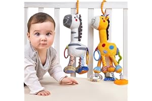 TUMAMA KIDS Bebe Jouet pour Poussette, 2 Animaux hochets Suspendus, Jouet Suspendu pour bébé, Jouet pour siège Auto pour Nouveau-né, Jeu d'apprentissage sensoriel Cadeau pour bébés, Blanc Jaune