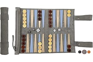 Melia Games B-Ware Backgammon zum Rollen - Reise-Backgammon aus feinstem Nubuk Echt-Leder mit handgefertigten Holzspielsteinen - OPTISCHE MÄNGEL