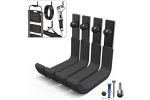 SunVFaFa 4 crochets de rangement atelier garage, crochet mural garage, Porte Outils de Jardin Mural, J Crochets Universels Noirs à Visser, Supports de Montage Muraux Robustes（10cm, 40kg）