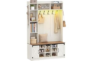 Hzuaneri Garderobsställ med Sittbänk, Garderob med LED, Vit