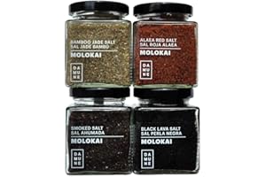 DAMUNE Sales Gourmet Molokai-Hawai: Sal Perla Negra Molokai (200g), Sal Roja-Alaea Molokai (200g), Sal Jade Bambú Hawai/Molokai – 200g, Sal Ahumada Molokai (200g)