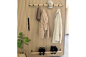Steinmine - Designmanufaktur Eichenholz Kleiderstange und Haken für Garderobenpaneel - Kompatibel mit Akustikpaneel-Lamellenwand,(99 cm Breite für Hochkantmontage Akustikpaneele)
