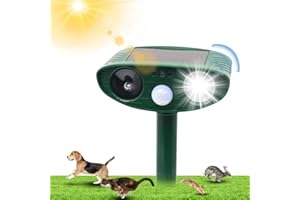 CUSTOM CATCH Cat Repellent - Cat Deterrents for Garden, Ultrasonic Fox Deterrents Animal Scarer Repeller with PIR Sensor & LED Flash, Solar Cat Deterrent Animal Repellent for Outdoor Garden Cats Dog Fox