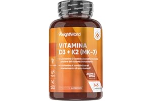 WEIGHTWORLD Vitamin D3 K2 Tablets | 365 Vegan Tablets | 1 Year Supply | 2000IU Vitamin D3 (Cholecalciferol) | 200mcg K2 (Menaquinone MK-7) | 1 per Day | Easy to Swallow, Gluten-Free & Lactose-Free