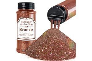 HEMOER Bronze Paillettes Ultra Fines, 140g en Résine Paillettes Métallique pour époxy, Gobelets, Bougies, Arts de la Peinture, Cheveux, Visage, Corps, Yeux, Nail art, Festival