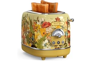 Hazel Quinn Grille Pain Vintage, Double Fente de 38 mm de Large, Toaster avec 3 Fonctions et 6 Niveaux de Cuisson, Plateau Ramasse-Miettes Amovible, Acier Inoxydable, 815W - Jaune Imprimé