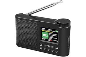 WOVTE DAB Portable Digital Radio Rechargeable Battery or Mains Powered Small FM Radio with Bluetooth Alarm Clock Sleep Timer (Black (Colour Display Arc Edge Design))
