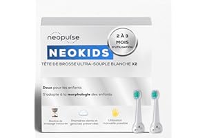 NEOPULSE® - Lot de 2 Recharges Têtes de Brosse Blanches Nylon Ultra-souples - Brosse à Dents Électrique Sonique Enfant NEOKIDS® - Compatible NEOSONIC® - Dès 3 ans - adapté à la morphologie des enfants
