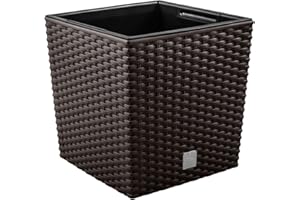 Prime Garden® SquarePot Maceta de ratán de plástico con inserto para casa, jardín, terraza, porche, cuadrada, resistente a las inclemencias del tiempo, resistente a las heladas (17 x 17 x 17 cm,