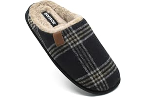 COFACE Mens Memory Foam Slippers Slip On Warm Fluffy House Indoor/Outdoor Shoes With Anti-skid Sole