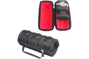 MATGEUT Watch travel Case -Hard Travel Watch Travel Case, hard watch box Storage Organizer and Display fit large&small watches (Red lining, 3 slots)