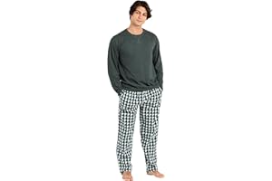 TRAMAS+ Pijama Franela de Hombre con Camiseta Manga Larga y Pantalón, Conjunto de Pijama de Invierno 100% Algodón y Franela para Hombre y Chico -
