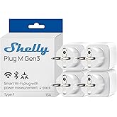 Shelly Plug M Gen3 White - Matter and Wi-Fi Smart Plug, 13A (3000W), Type F, with Measurement of Electricity, Compatible with