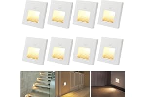 LAM(MS)PEN 8x 1,5w lámparas led empotrables de pared con detector de movimiento blanco cálido 3000K Luz LED para escaleras blanco para 60mm redondo, 86mm cuadrado caja empotrada 230V para uso interior