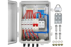 GTYORUS 4-String-Solar PV-Combiner-Box mit 63 A Leistungsschalter-LED,15-A-Nennstrom-Sicherung mit Überspannungsableiter,Wasserdichter Solaranschluss für On/Off-Grid-Solarpanel System