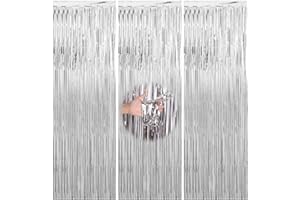 CULEB 3 Piezas Cortinas de Oropel Plata,Cortina Fiesta Purpurina,Metálica Foil Fringe Cortinas,para Fondo Decoración Pared Fiestas Cumpleaños Fiesta de Graduación Navidad Boda(1m x 2m)