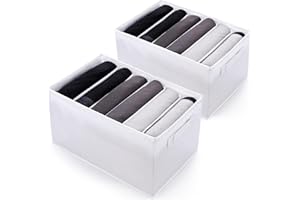 sprecenk Boîte de Rangement Vetement, 6 Grilles Armoire Organisateur de Vêtements, 2PCS Organisateur de Tiroir Pliable pour Pantalons, Pulls, Jeans, T-shirts, Blanc