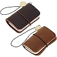 2PCS Tiny Leather Travelers Notebook Refillable Journal Miniature Notebook Pocket Diary for Doll Vintage Mini Size 48x32x15 mm Brown & Coffee