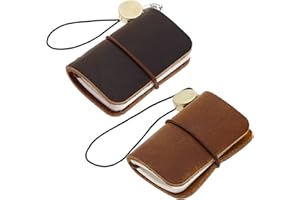 EMSEA 2 sztuki mini skórzanych notatników, dziennik podróżny, do wielokrotnego napełniania, miniaturowy, dziennik kieszonkowy dla lalek, vintage, mini, rozmiar 48 x 32 x 15 mm, brązowy i kawowy