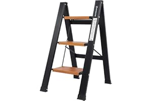 EPROSMIN 3 Step ladders Lightweight Folding Aluminum Alloy Step Stool with Anti-Slip Wide Tread for Household, Office, Painting, Decorating, Electricians, Black (3 Step - Black)