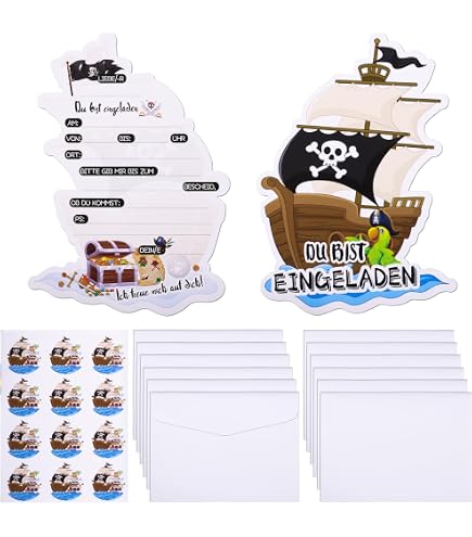 cartes invitation anniversaire pirate fille par 12 avec enveloppes réf 404