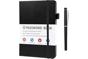 Nircho Password Book with Alphabetical Tabs, Internet Address and Password Organizer Logbook, Small Password Keeper Journal Notebook with Pen for Computer & Website Logins (13 x 19cm) (Black)