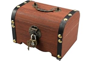 Doafoce Vintage Holz Schatztruhe Kleine Schatzkiste Aus Holz Holztruhe Mit Schloss und Schlüssel Piratenschatztruhe Geschenk-Box mit Deckel für Hochzeit/Geburtstag/Aufbewahren/Dekorieren