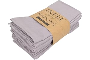 INFEI Soft Solid Color Cotton Linen Blended Dinner Cloth Napkins - Set of 12 (40 x 40 cm) - For Events & Home Use (Grey)