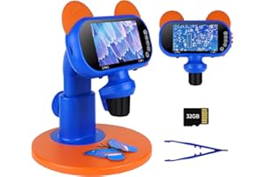 BlumWay Digitales Handmikroskop mit 4" LCD-Bildschirm, 1500X Taschenmikroskop für Kinder mit LED-Licht, tragbares Mikroskop für Erwachsene mit Standfuß 32GB Speicherkarte, mit Foto- und Videofunktion
