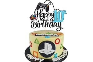 SYKYCTCY 1 Stück 10th Videospiel Tortendeko Glitter Geburtstag Cake Topper Gaming Happy Birthday Kuchen Deko Videospiel Thema Cake Dekoration für Jungen Kindergeburtstag Spiel Thema Party Dekoration Blau