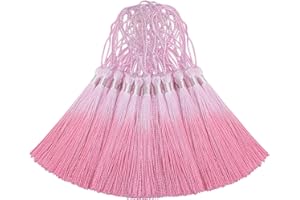 AOKBEAN 50 mini borlas de seda para manualidades, marcapáginas, lindas joyas, cuentas de resina, aretes de niña, llavero, graduación, llave pequeña, costura de tela de cinta larga, decoración del hogar (rosa)
