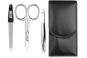 ‎SONNENSCHEIN BY HANS KNIEBES Sonnenschein by Hans Kniebes - Maniküre Set 3 teilig - Nagelschere, Nagelfeile und Pinzette - Taschenmaniküre Nagelpflegeset - Nappa-Lammleder Manicure Etui (Schwarz)