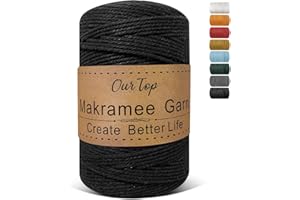 OurTop Premium Macrame Cord, 3mm x 300m Braided Macrame Rope Twisted Cord Yarn Macrame Yarn Thick Rope for Wall Hangings, Plant Hangers, DIY Crafts, Home Decorations, Gift Wrapping(Black)