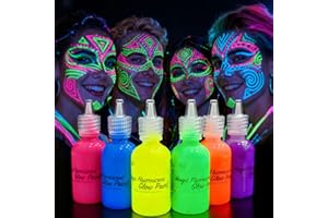 [6 X 28 ml.]iLC Pintura Corporal Pintar Neón Fluorescente Color UV Luz Negra Arte Fosforescente Maquillaje Autoluminosa Luminiscente Resplandeciente en Oscuridad