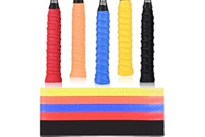 Favson Absorbent Racket Grip Tape, 5 Pack PU Anti Slip Racquet Grip, Badminton Tennis Squash Baseball Handle GripTape, Super Breathable Perforated Grips, Replacement Grip Tape, Squash Grips