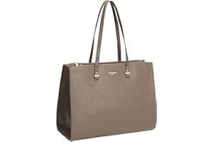 David Jones - Bolso de Mano Trabajo Mujer - Shopper Tote Bag PU Piel - Grande Bolso Bandolera Hombro Cuero Asa Larga - Maletines A4 Diario Vida Mensajero Oficina Escuela Gran Tamaño - Beige Topo