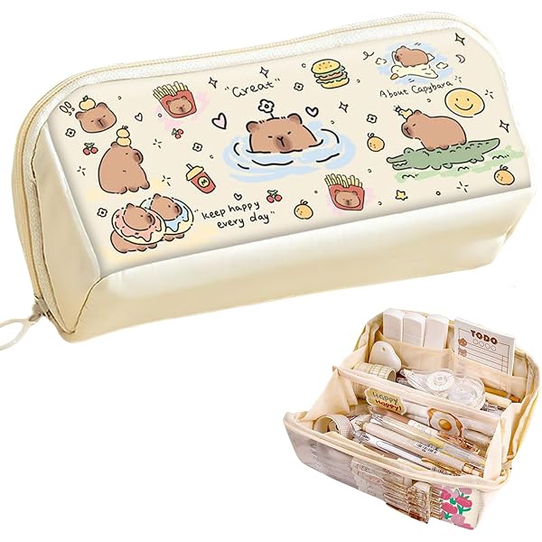 Kawaii Capybara Federmäppchen 2-in-1 Set Aus Silikon - Komplett Mit Stiften & Aufklebern