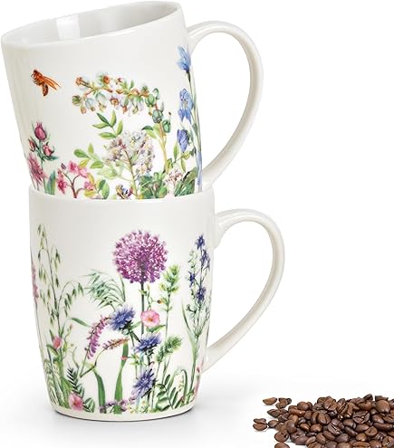 Ambiente Theekop Koffiekop Beker Mok 0,4l Kruiden Tuin Vlinders Fine Bone China Porselein Serie Kruidentuin Hele Jaar Motief